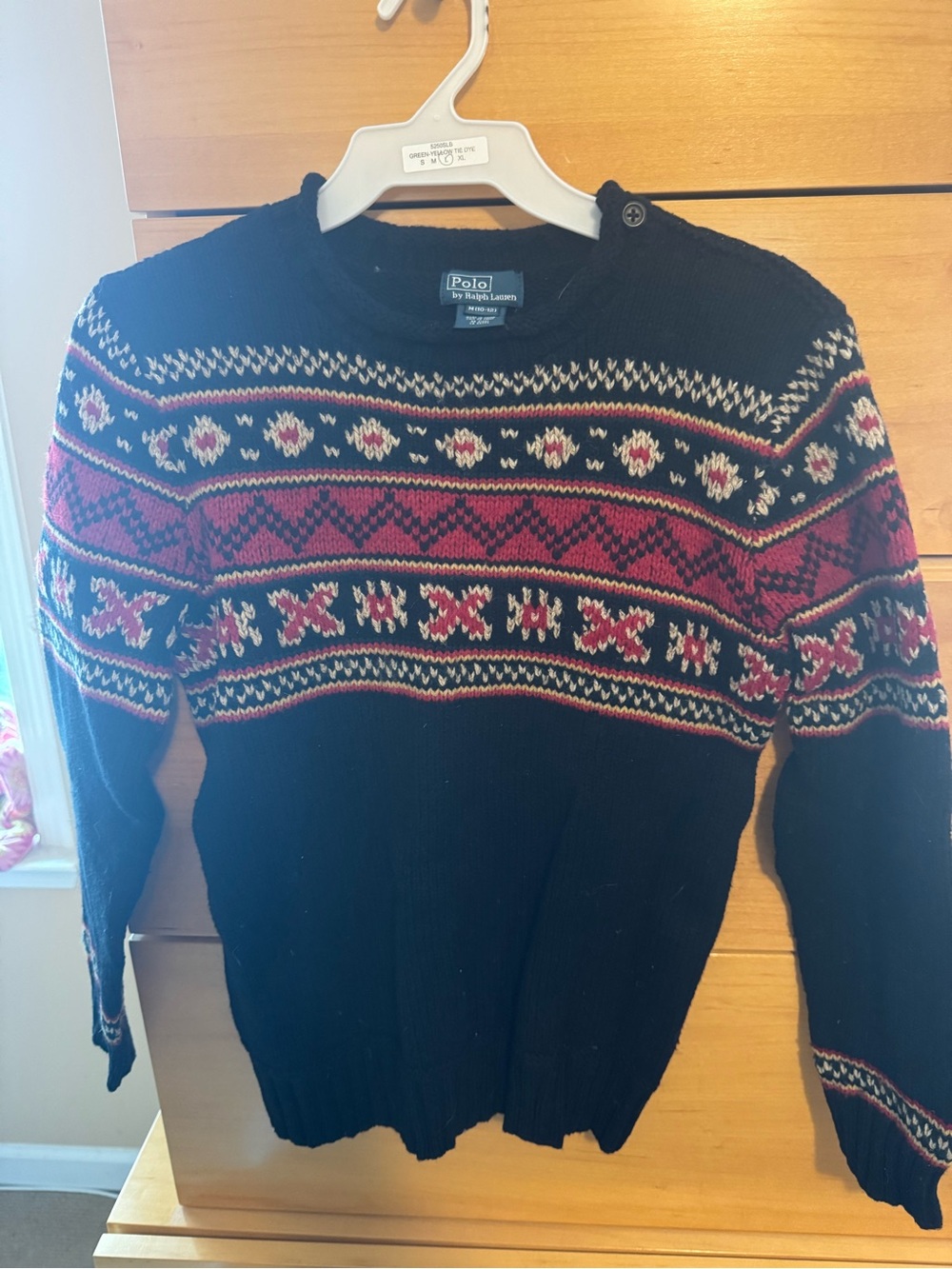 Boys M Ralph Lauren Black Crewneck Sweater with Red & Cream Fair Isle